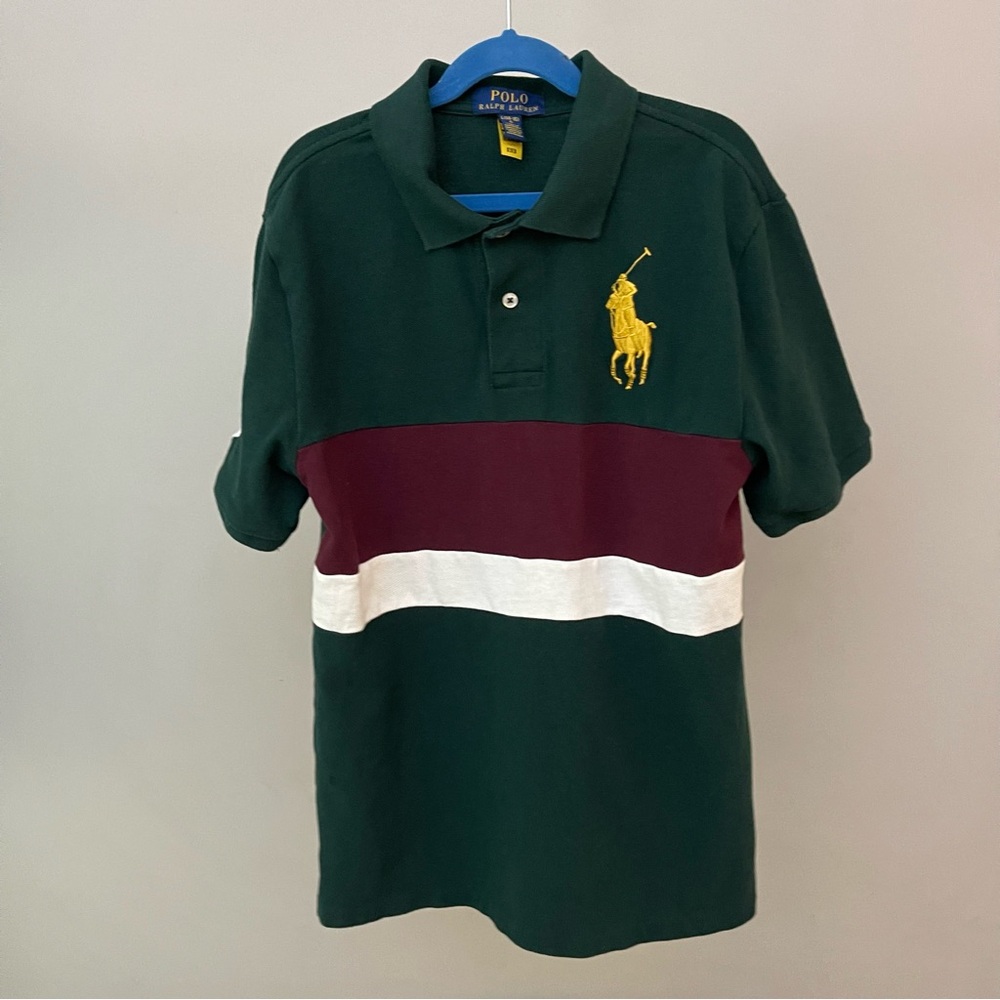 Polo Ralph Lauren Boys Green Multi Color Polo Shirt Kids Size L 14-16